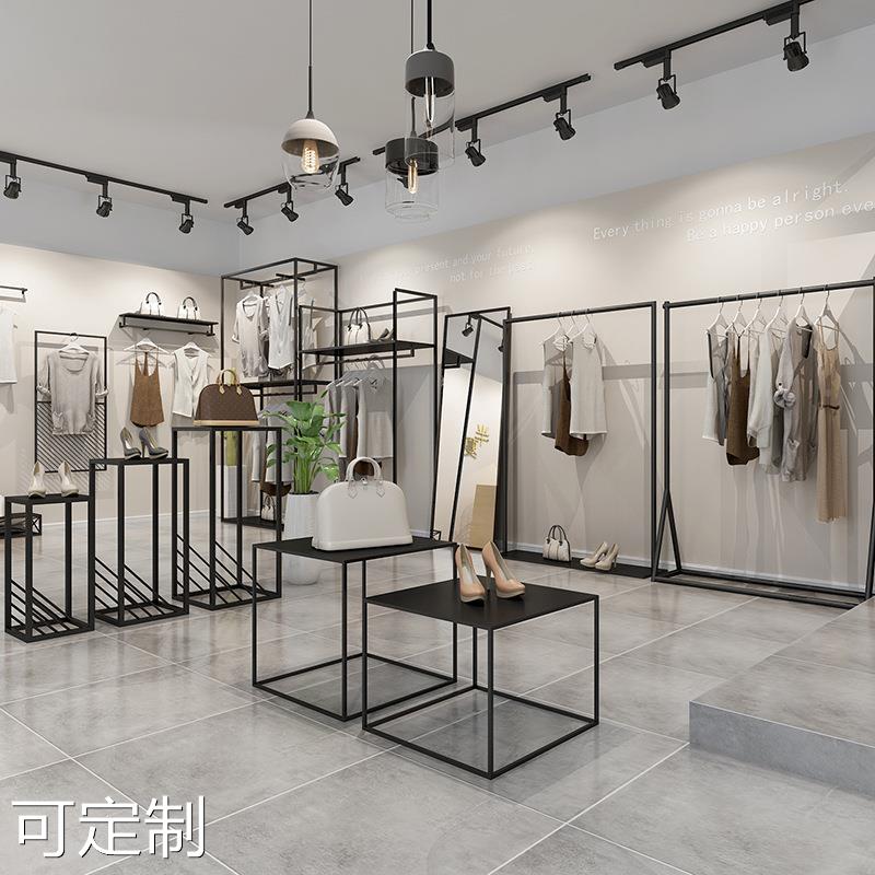 服装店展示架简约男女童装店货架铁艺陈列架双层高柜落地挂衣服架 - 图1