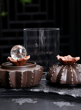 紫砂防风罩倒流香炉创意仙人掌LED灯家居茶室香薰炉摆件 定制