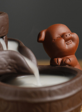 新品紫砂石墨沉香倒流香炉工艺品 创意动物福猪倒流香炉摆件定制