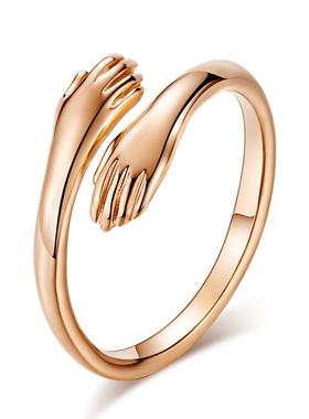 S925银欧美复古爱的拥抱戒指开口指环情侣怀抱男女情人节礼物