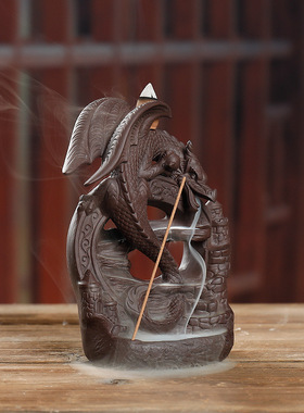 直销陶瓷烟倒流沉香炉 创意飞龙在天北欧翼龙檀香流水炉摆件定制