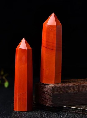 红碧玉单尖柱石摆件红碧玉原石打磨六棱柱装饰摆件定制
