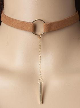 韩国气质绒宽绑带配饰一字型吊坠项链锁骨链 简约潮流绒布项链女