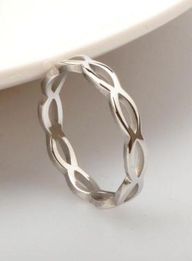 2025新款韩版钛钢玫瑰金戒指 镂空波浪时尚简约情侣指环直销