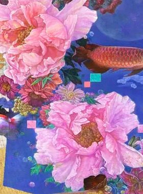 王庆伟 亲签限量版画 花好月圆 花卉现代装饰画 玄关客厅艺术挂画