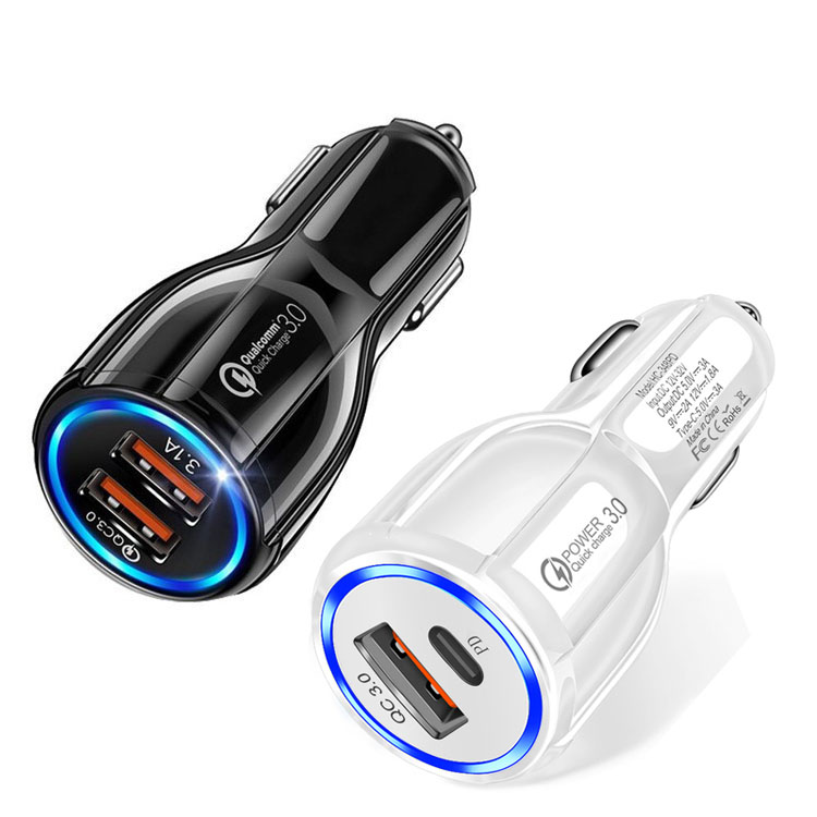 原厂车载充电器经典款保龄球造型QC3.0快充升级PD+USB双口汽车点烟器Type-C车充头适用于苹果20W华为安卓手机