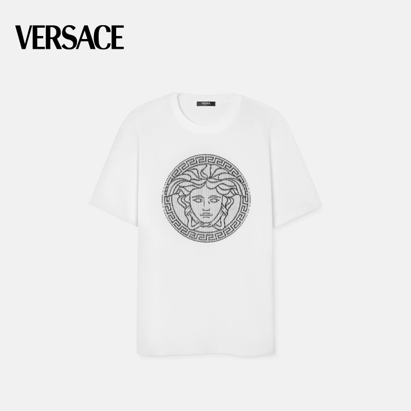 【季末优惠】VERSACE/范思哲 男士Medusa Sliced刺绣T恤 - 图0