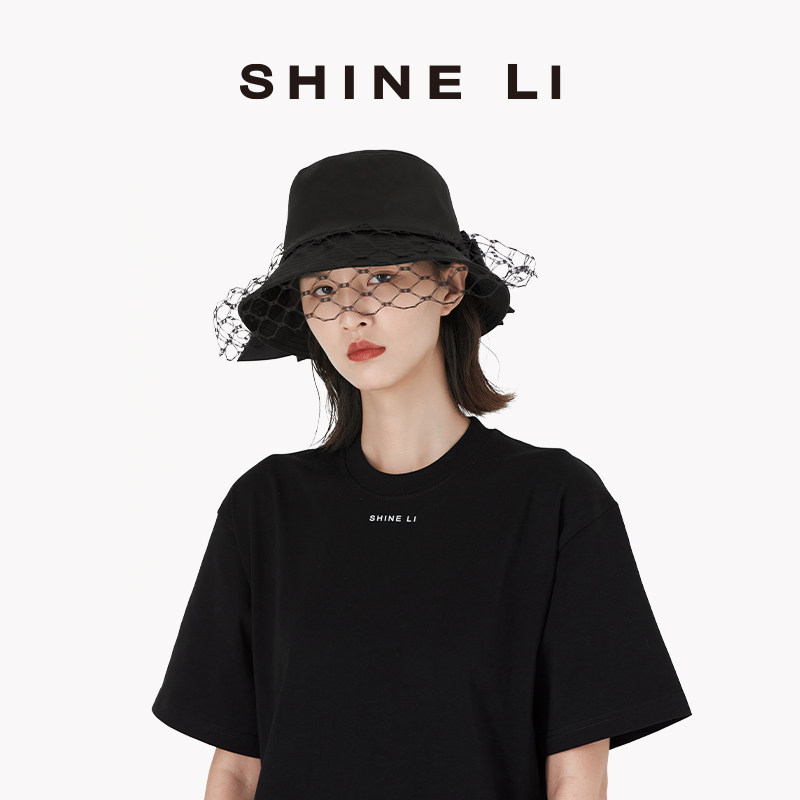 SHINE LI 李姗 大网纱渔夫帽 百搭帽子早春出游 明星同款