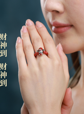 纯银财神爷戒指指环女情侣礼物
