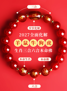 普陀山2027三合六合太岁玛瑙手链