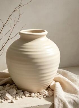 复古陶瓷花瓶圆罐侘寂风中古花器摆件客厅插花禅意玄关客厅摆件
