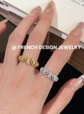 法式轻奢重工设计手款饰品 S925纯银 三角麻花锆石戒指优雅气质款