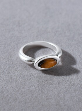 复古冷淡风金属镶嵌虎眼石指环潮个性夸张时尚高级感小众设计戒指