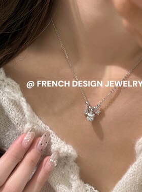 法式轻奢布契风拉丝新款饰品 S925纯银 小松果项链气质可爱款