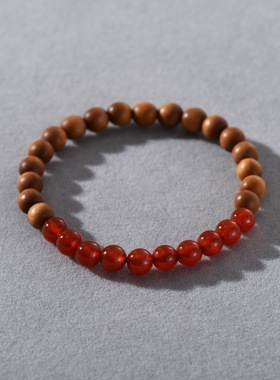 国风淡水珍珠绿东陵海蓝石红玛瑙拼檀木串珠气质时尚温柔甜美