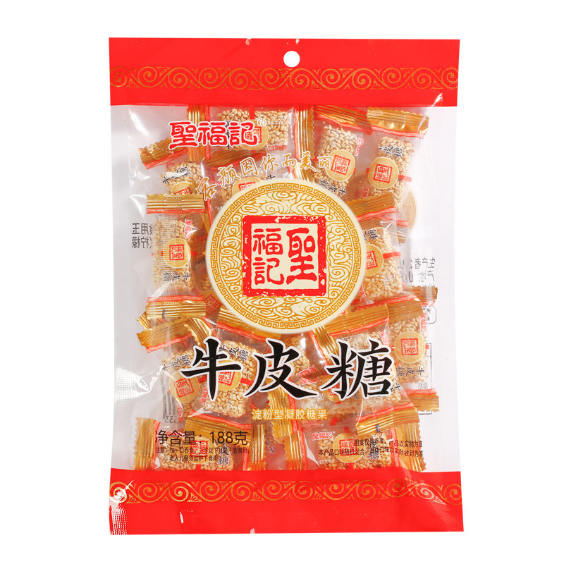 圣福记 牛皮糖芝麻软糖黑白芝麻糖山东特产老式糖果188g/袋,淘宝优惠券,粉丝福利购,淘宝优惠卷