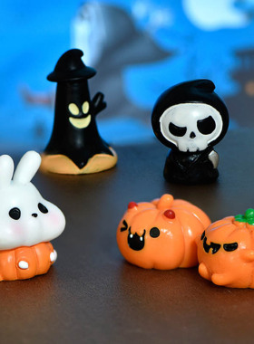万圣节小摆件树脂可爱南瓜猪小车火苗扫帚幽灵死神创意手工小兔子