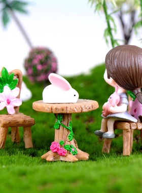 木头桌椅摄影手工多肉盆栽小摆件