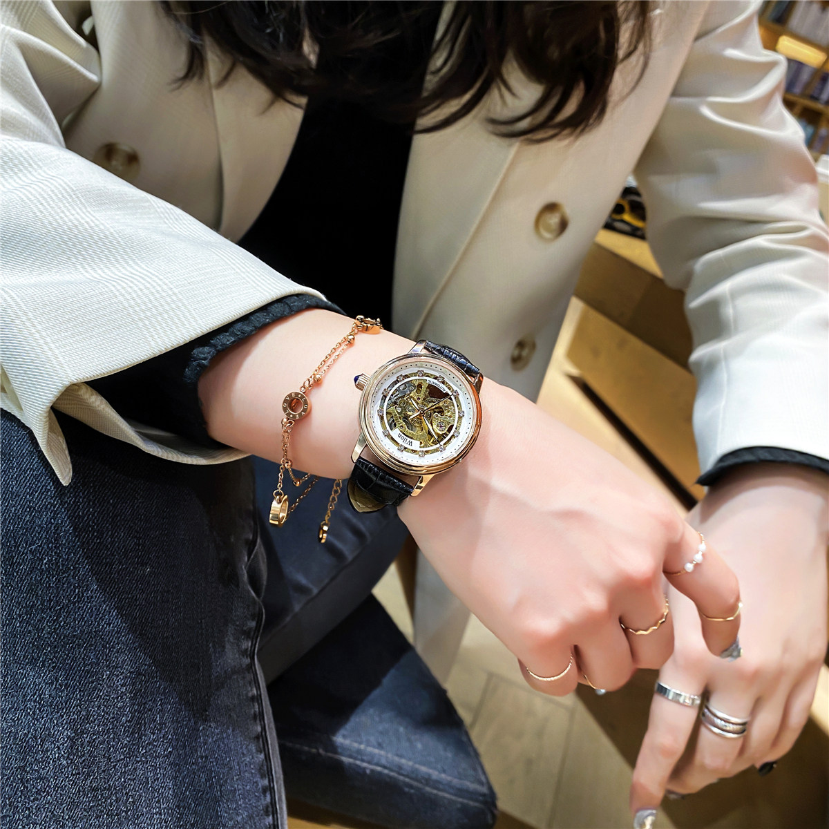 高级感全自动女镂空霸气正品机械表 迪洛希国产腕表