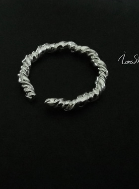 轻奢s925绳纹韩风麻花情侣戒指