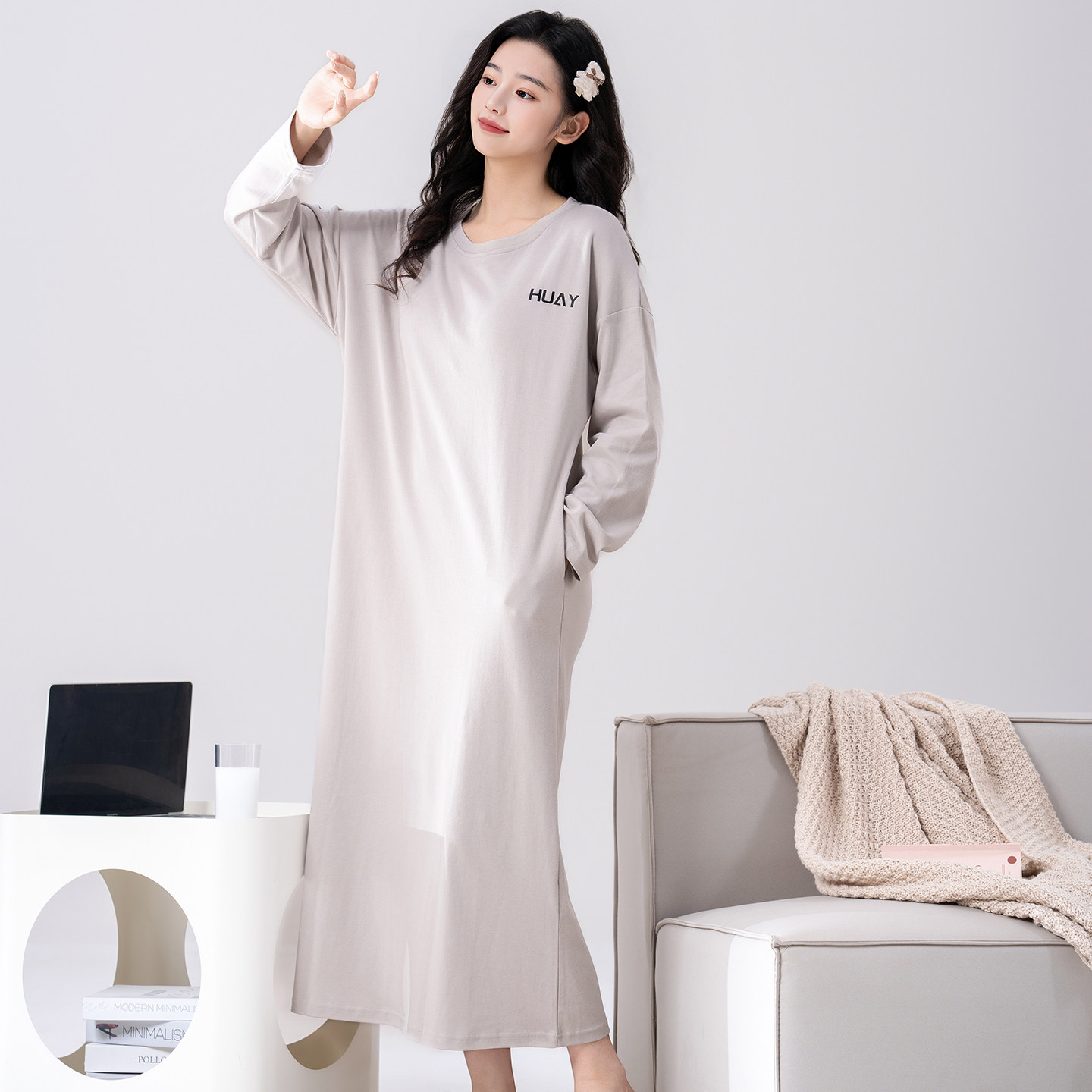 睡裙女秋长款到脚踝纯棉带胸垫防凸点高个子超长长裙秋冬长袖睡衣,淘宝优惠券,粉丝福利购,淘宝优惠卷