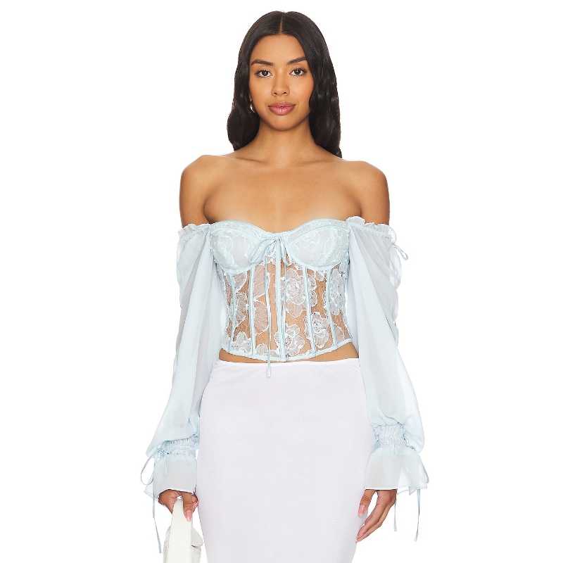For Love & Lemons 爱柠檬 SADE 上装 Baby BlueREVOLVE小众新款