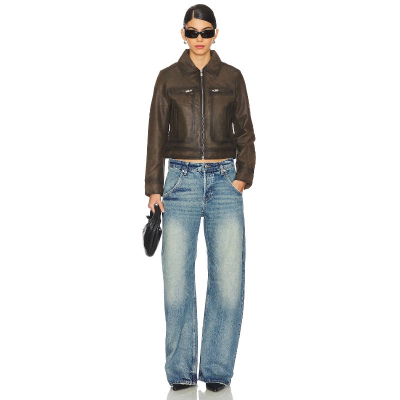 Ena Pelly STEVIE WORN LEATHER 夹克 巧克力色 街头朋克风REVOLV