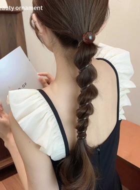夏季高弹力耐用珠珠编发电话线发圈女简约泡泡辫头绳橡皮筋扎头绳