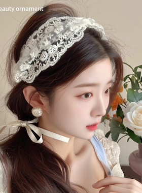 纯欲白色蕾丝头巾女2024年新款