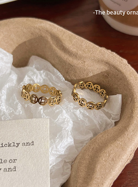 新中式镂空铜钱戒指女2025新年八方来财对戒小众设计对戒百搭手饰