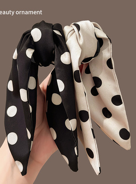高级感飘带蝴蝶结波点马尾夹
