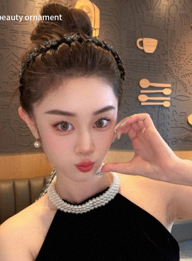气质水钻蝴蝶植绒碎发发箍女2025年新款洗脸化妆压发头箍百搭发卡