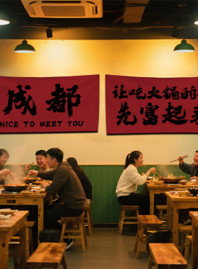 网红火锅店市井风文字氛围条幅布