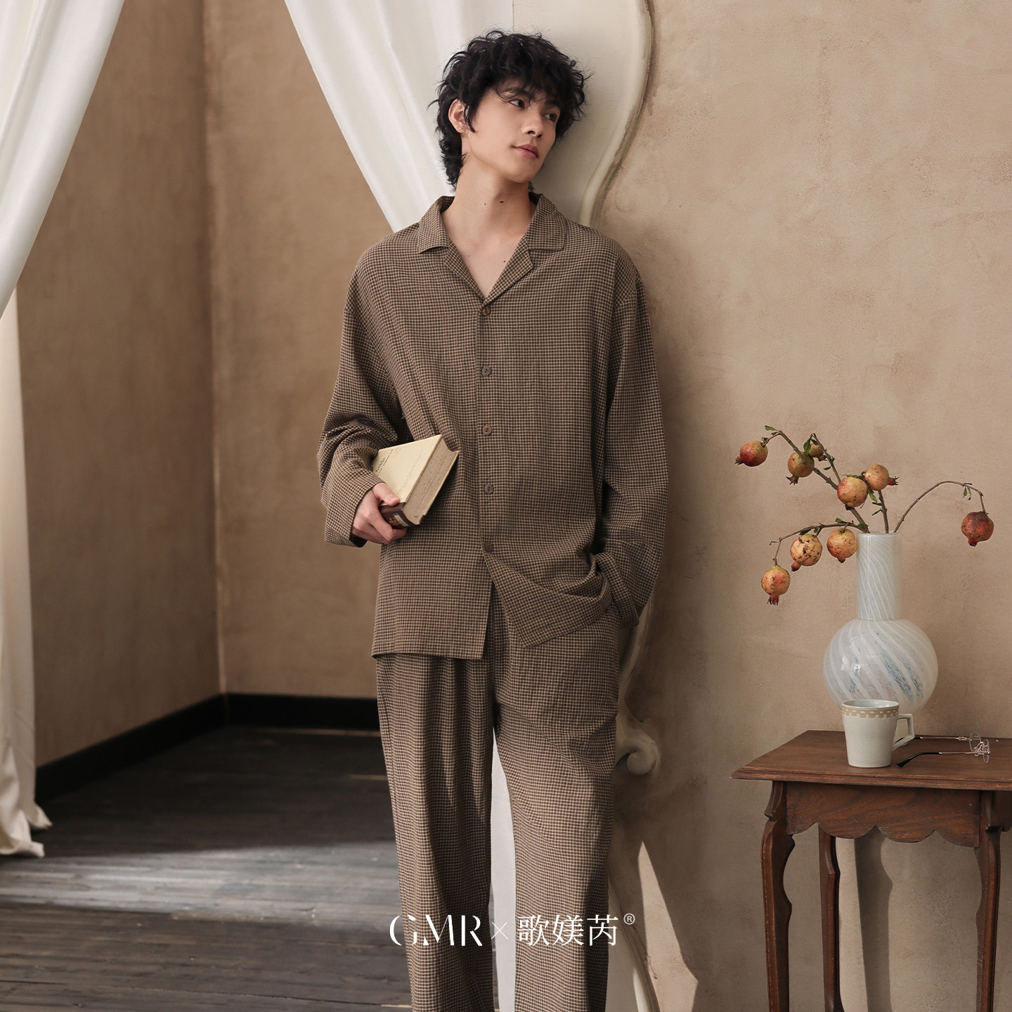 男士睡衣秋冬季梭织纯棉磨毛套装男开衫翻领老钱风格子家居服春秋,淘宝优惠券,粉丝福利购,淘宝优惠卷