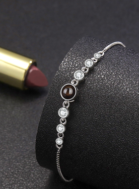 100种语言我爱你投影手链女纯银微雕定制刻字照片手环情人节礼物