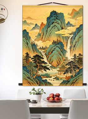仙家堂口山水风景画丝绸挂画客厅书房中式玄关墙壁装饰画卷轴挂图