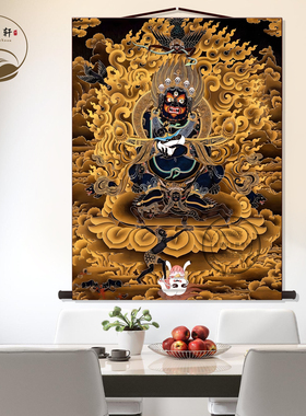 大黑天财神画像丝绸挂画黑财神佛像招财唐卡装饰画墙壁画卷轴挂图