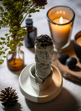 小众香薰托盘陶瓷圣木鼠尾草香插三合一燃烧盘Palo Santo Holder
