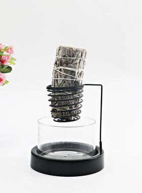 金属香炉家用室内鼠尾草圣木禅意熏家居玻璃香薰客厅桌面办公铁艺