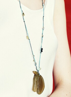 BLOTT 新年系列 多宝编绳元宝黄水牛角手工雕刻马头长项链