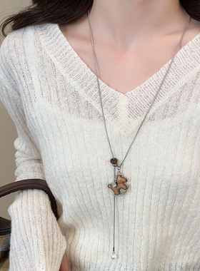 本命年小马钛钢长款项链女