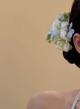 氛围感蓝色仿真花朵发簪女新款