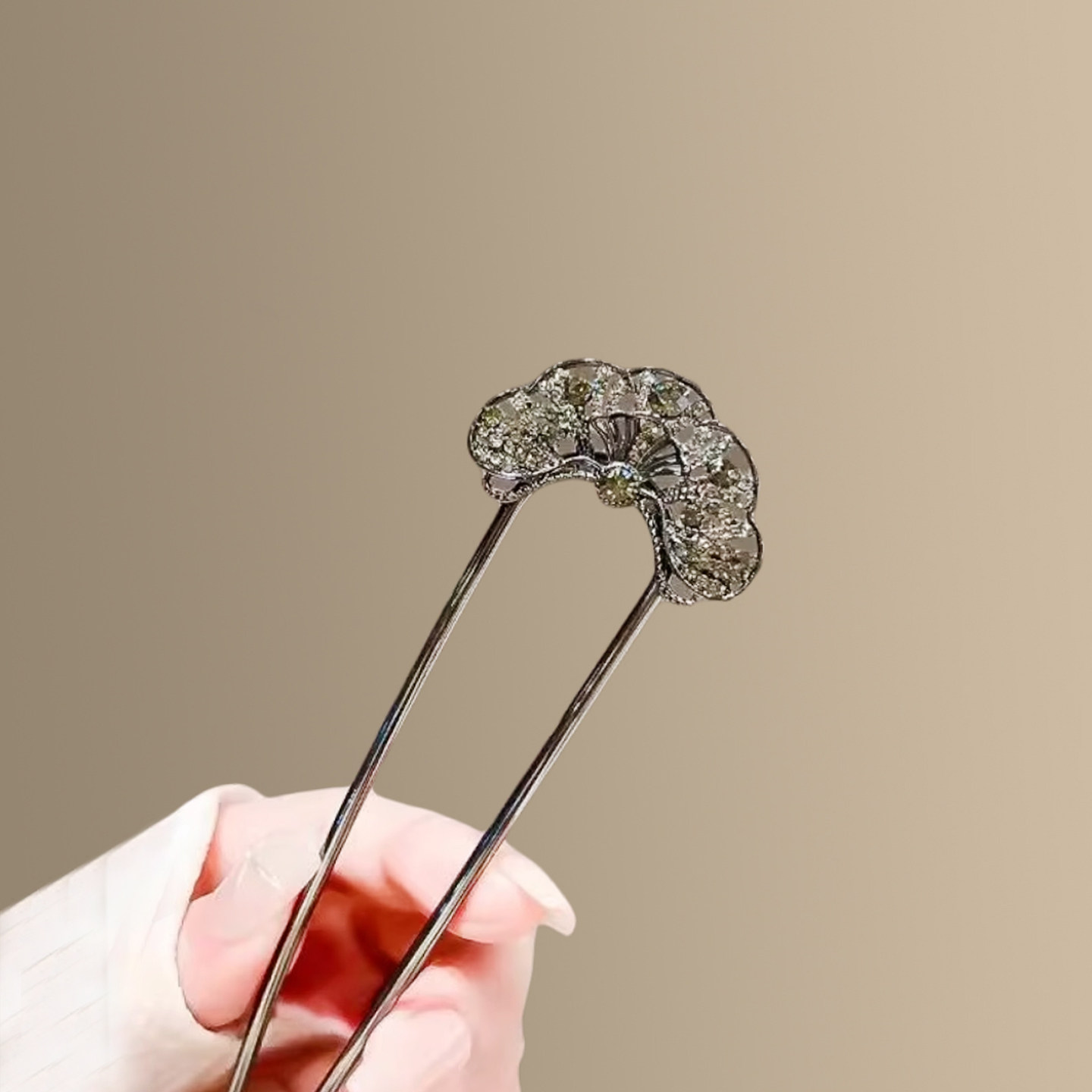 贝影银簪！古风U型水钻发簪！新款新中式简约个性盘发发钗女拎环,淘宝优惠券,粉丝福利购,淘宝优惠卷