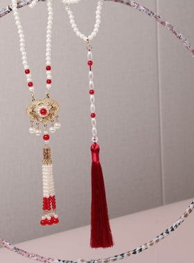 马面裙璎珞背云流苏红色中式项链