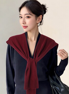 春秋薄款空调房安可拉酒红针织羊毛披肩外搭女2025新款百搭护肩颈