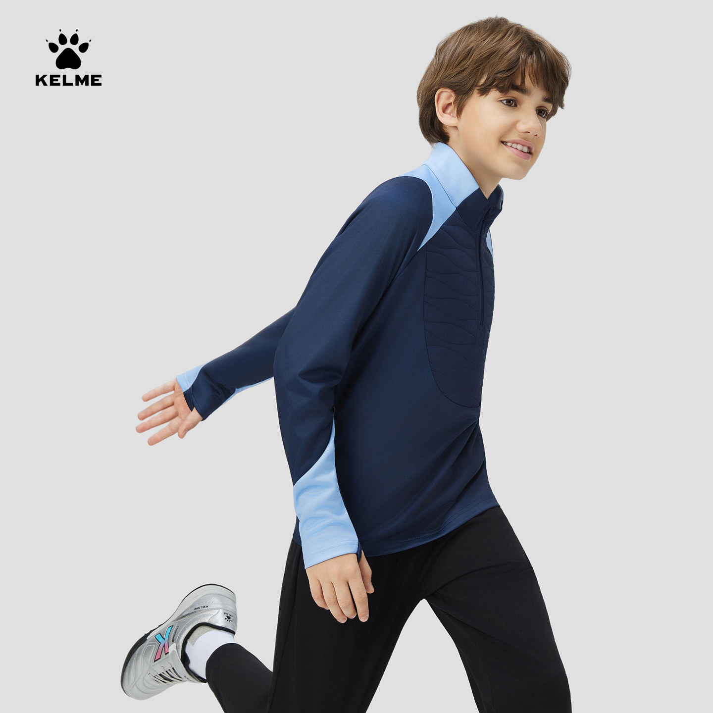 卡尔美男女儿童夹棉款足球训练服冬季半拉链卫衣跑步运动长袖T恤,淘宝优惠券,粉丝福利购,淘宝优惠卷