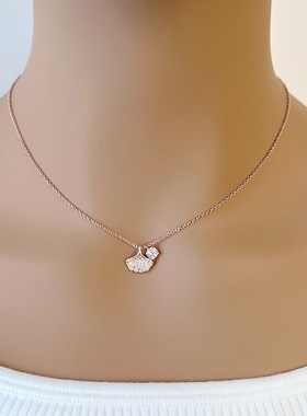 chomel立方体锆石银杏吊坠项链