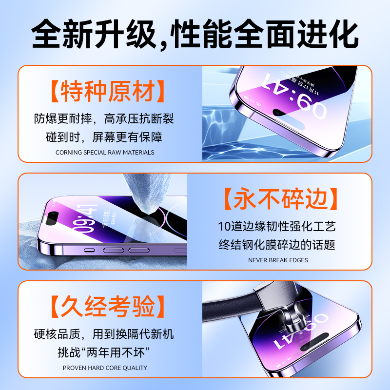 适用苹果14/13钢化膜iPhone15ProMax手机膜12Pro贴膜全屏11陶瓷xr防指纹Plus全包pm防爆x高清新款15por防摔膜 - 图3