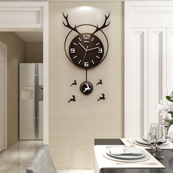 Nordic deer head wall clock for living room home light luxury hanging