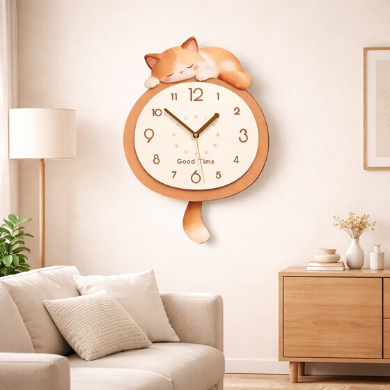 2026 New Little Lazy Cat Silent Living Room Wall Clock